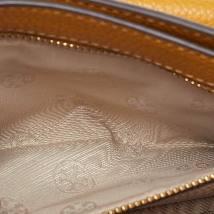 Pre Owned Tory Burch Mustard Leather Britten Floral Applique Flap Bag