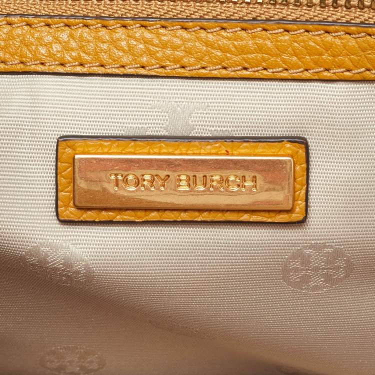 Pre Owned Tory Burch Mustard Leather Britten Floral Applique Flap Bag