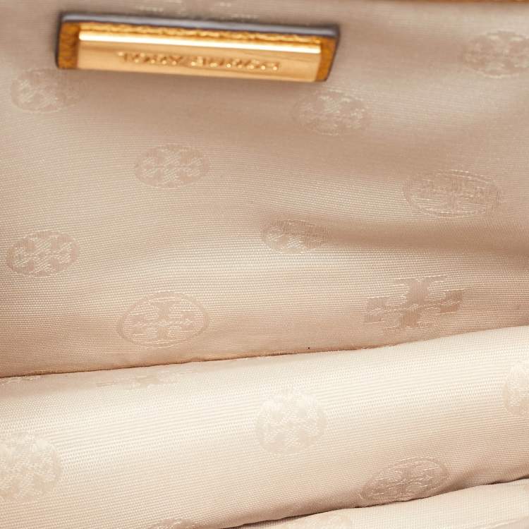 Pre Owned Tory Burch Mustard Leather Britten Floral Applique Flap Bag