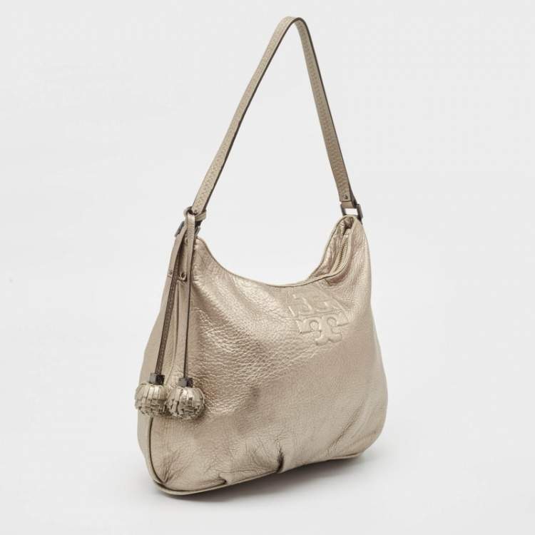 Pre Owned Tory Burch Metallic Leather Tassel Hobo 