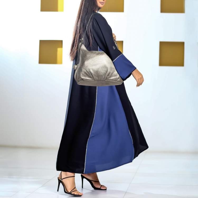 Pre Owned Tory Burch Metallic Leather Tassel Hobo 