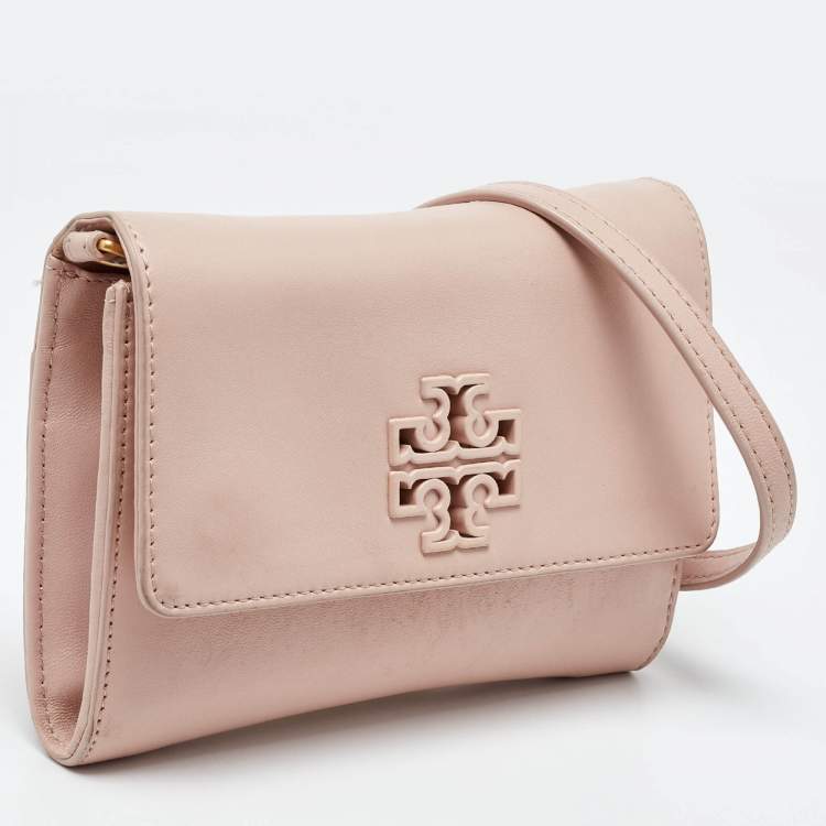 Pre Owned Tory Burch Pink Leather Britten Flap Crossbody Bag