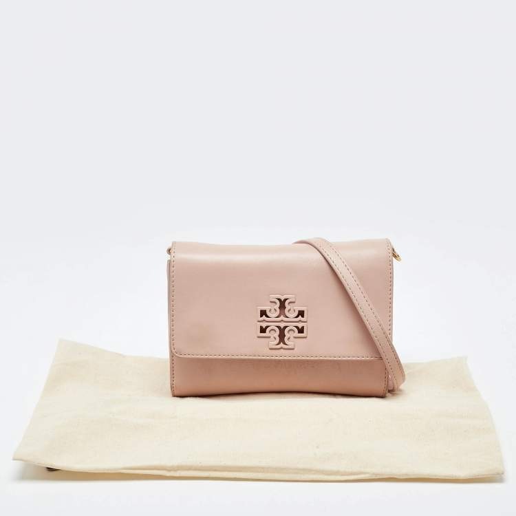 Pre Owned Tory Burch Pink Leather Britten Flap Crossbody Bag
