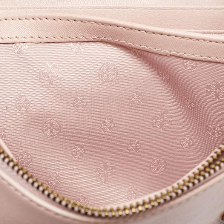 Pre Owned Tory Burch Pink Leather Britten Flap Crossbody Bag