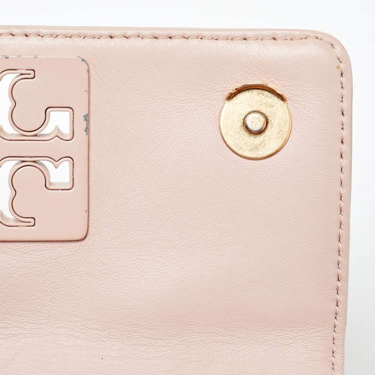 Pre Owned Tory Burch Pink Leather Britten Flap Crossbody Bag