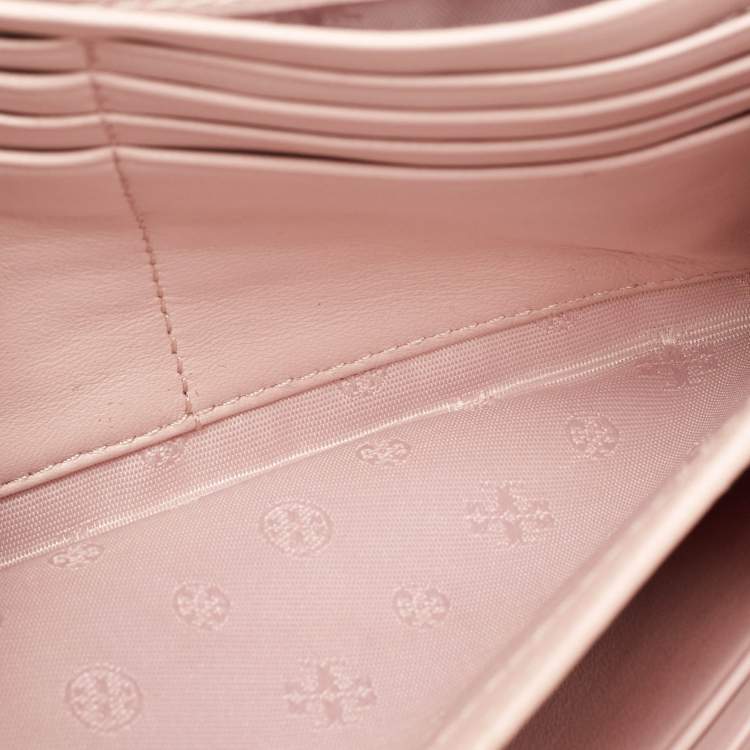 Pre Owned Tory Burch Pink Leather Britten Flap Crossbody Bag