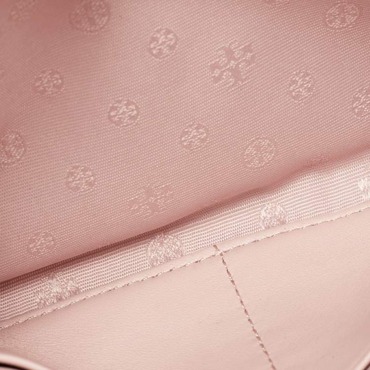 Pre Owned Tory Burch Pink Leather Britten Flap Crossbody Bag