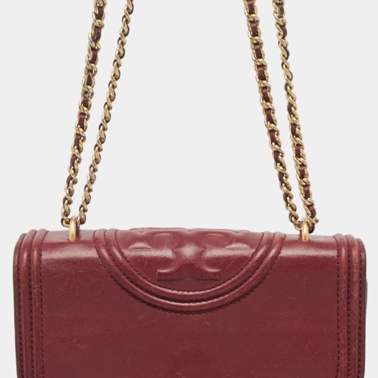 Pre Owned Tory Burch Red Leather Small Fleming Shoulder Bag