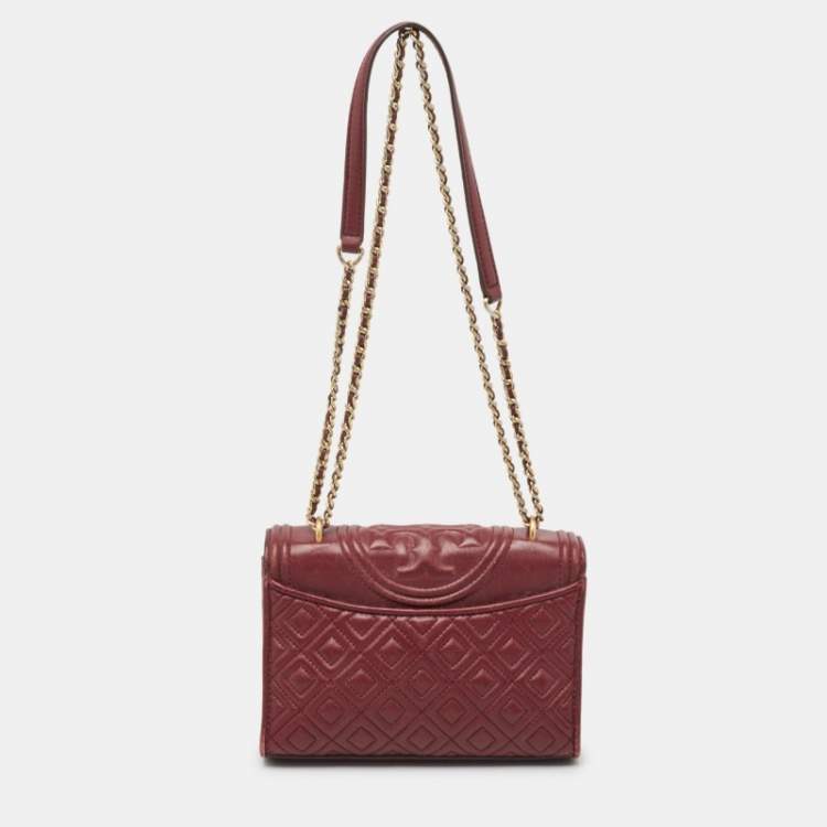 Pre Owned Tory Burch Red Leather Small Fleming Shoulder Bag