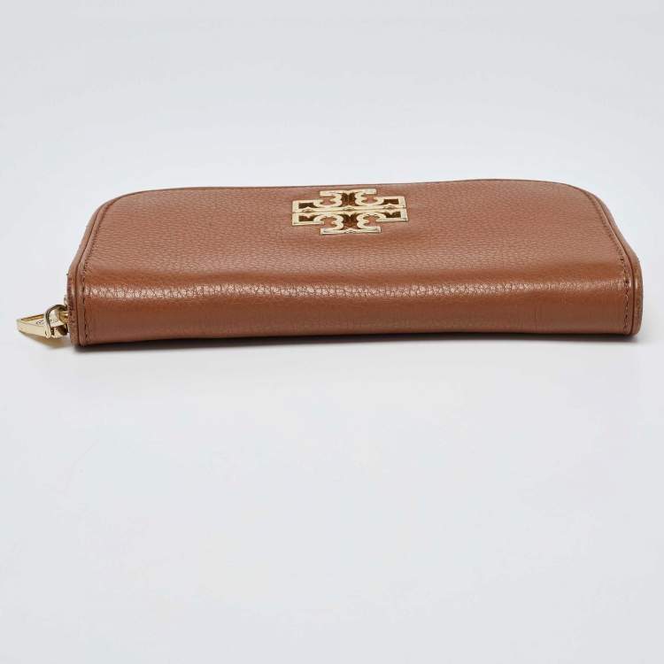 Pre Owned Tory Burch Brown Leather Britten Zip Around Wallet