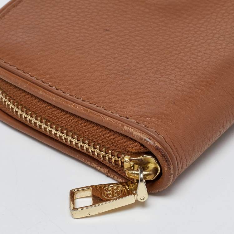 Pre Owned Tory Burch Brown Leather Britten Zip Around Wallet