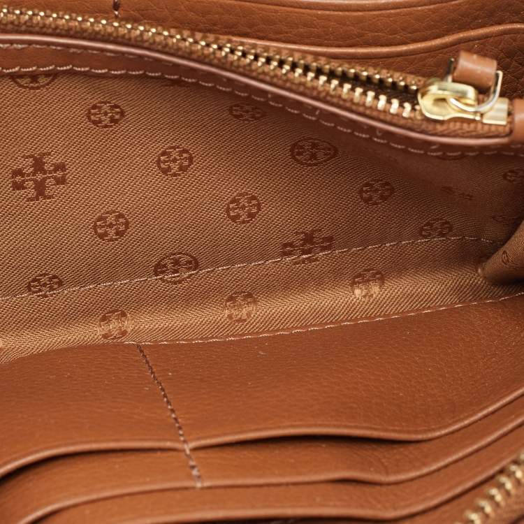 Pre Owned Tory Burch Brown Leather Britten Zip Around Wallet