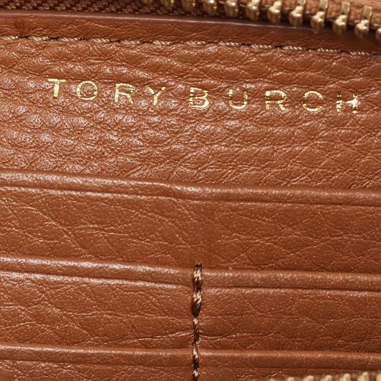 Pre Owned Tory Burch Brown Leather Britten Zip Around Wallet