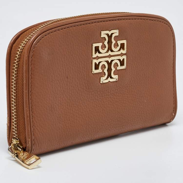 Pre Owned Tory Burch Brown Leather Britten Zip Around Wallet