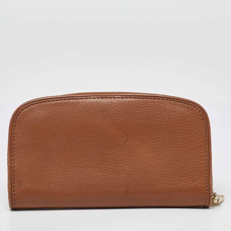 Pre Owned Tory Burch Brown Leather Britten Zip Around Wallet