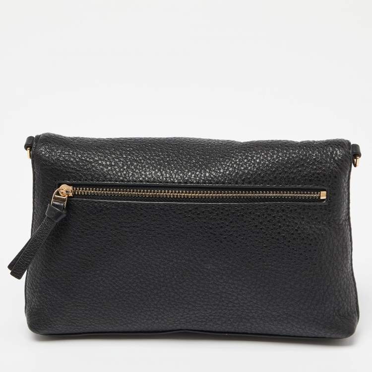 Pre Owned Tory Burch Black Leather Foldover Crossbody Bag