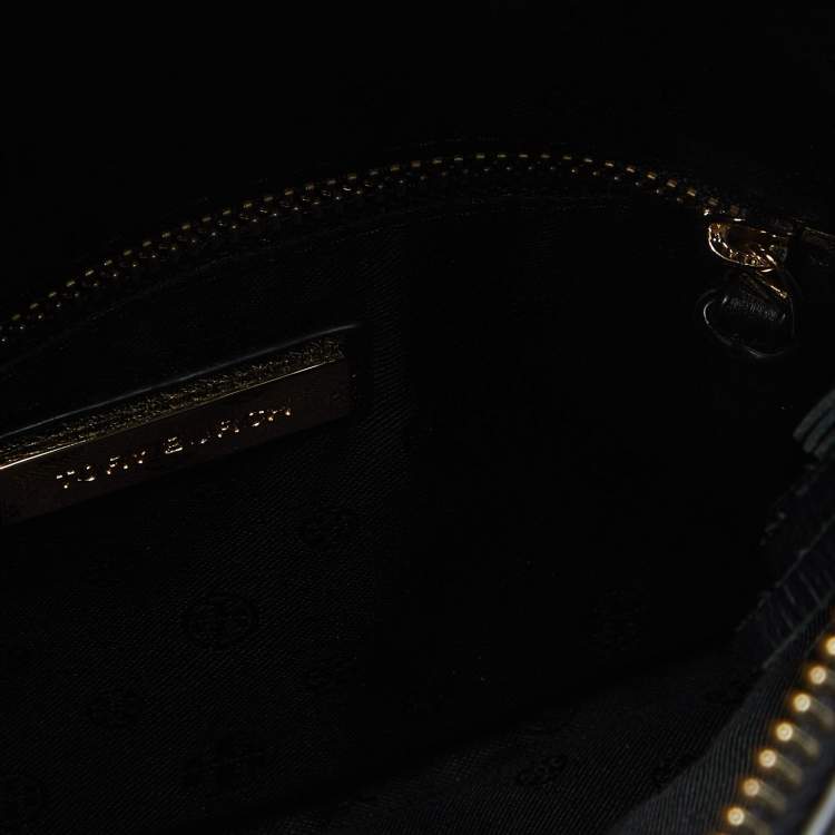 Pre Owned Tory Burch Black Leather Foldover Crossbody Bag
