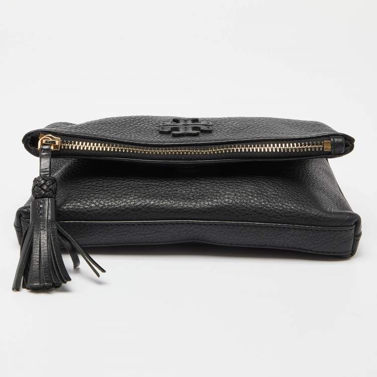 Pre Owned Tory Burch Black Leather Foldover Crossbody Bag