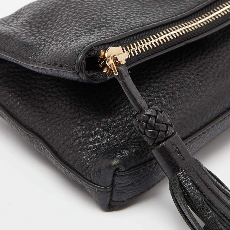 Pre Owned Tory Burch Black Leather Foldover Crossbody Bag