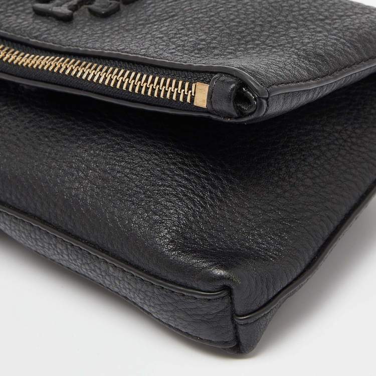 Pre Owned Tory Burch Black Leather Foldover Crossbody Bag