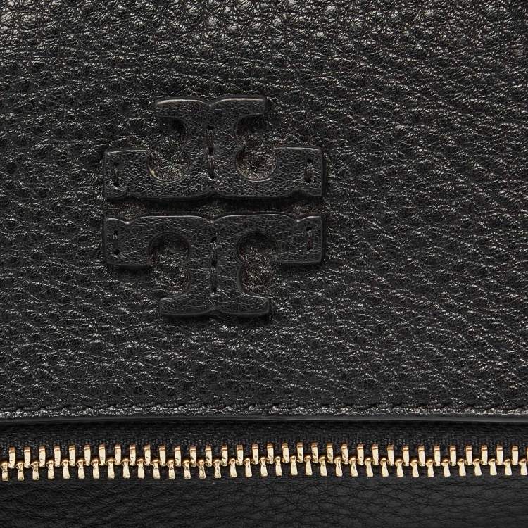 Pre Owned Tory Burch Black Leather Foldover Crossbody Bag
