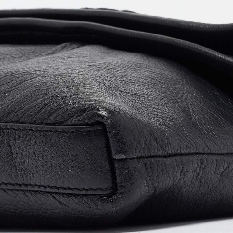 Pre Owned Tory Burch Black Leather Fold Over Shoulder Bag