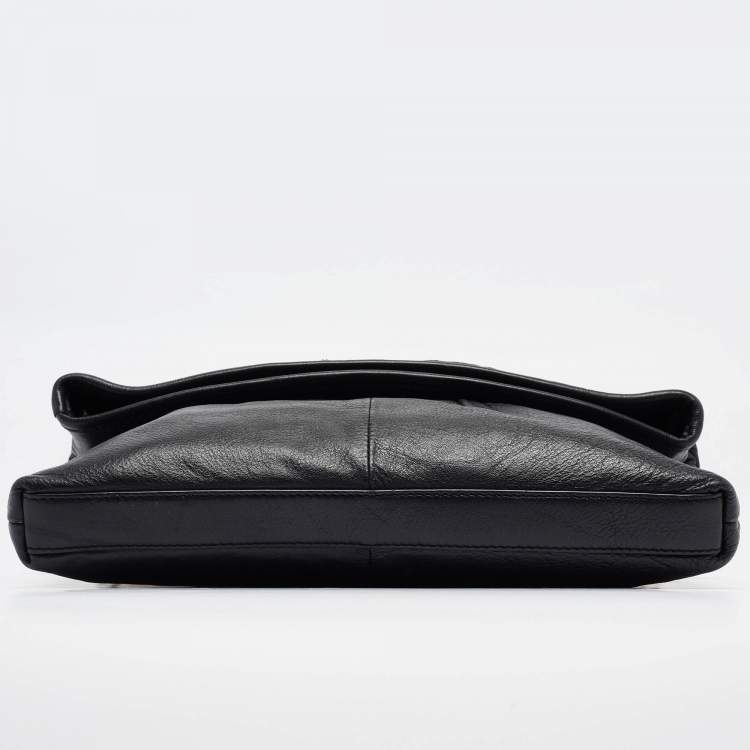 Pre Owned Tory Burch Black Leather Fold Over Shoulder Bag