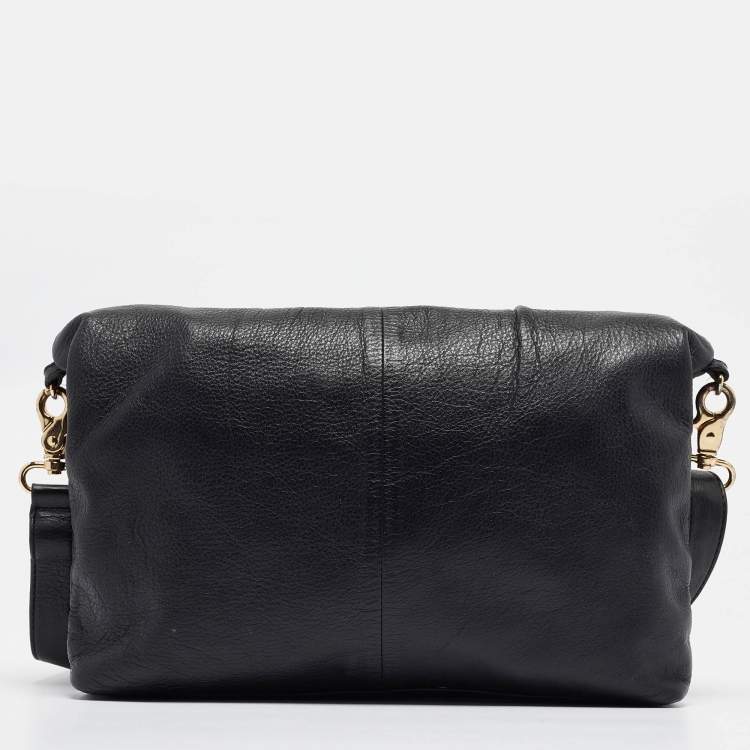 Pre Owned Tory Burch Black Leather Fold Over Shoulder Bag