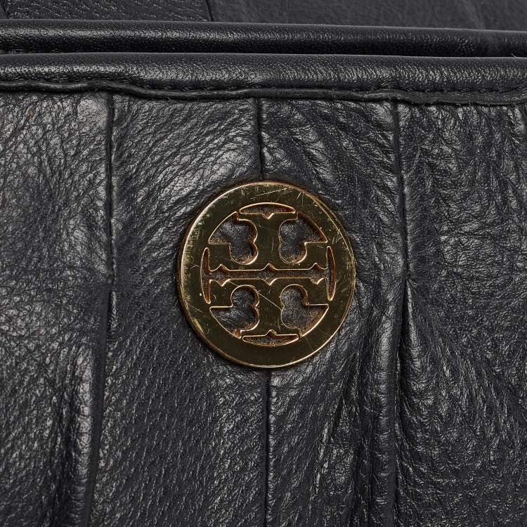 Pre Owned Tory Burch Black Leather Fold Over Shoulder Bag