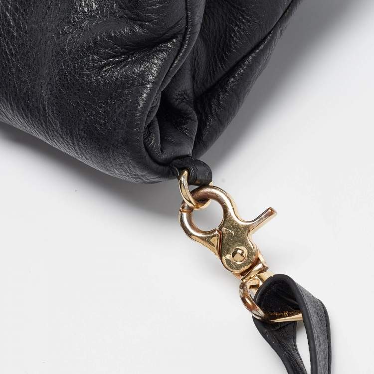 Pre Owned Tory Burch Black Leather Fold Over Shoulder Bag