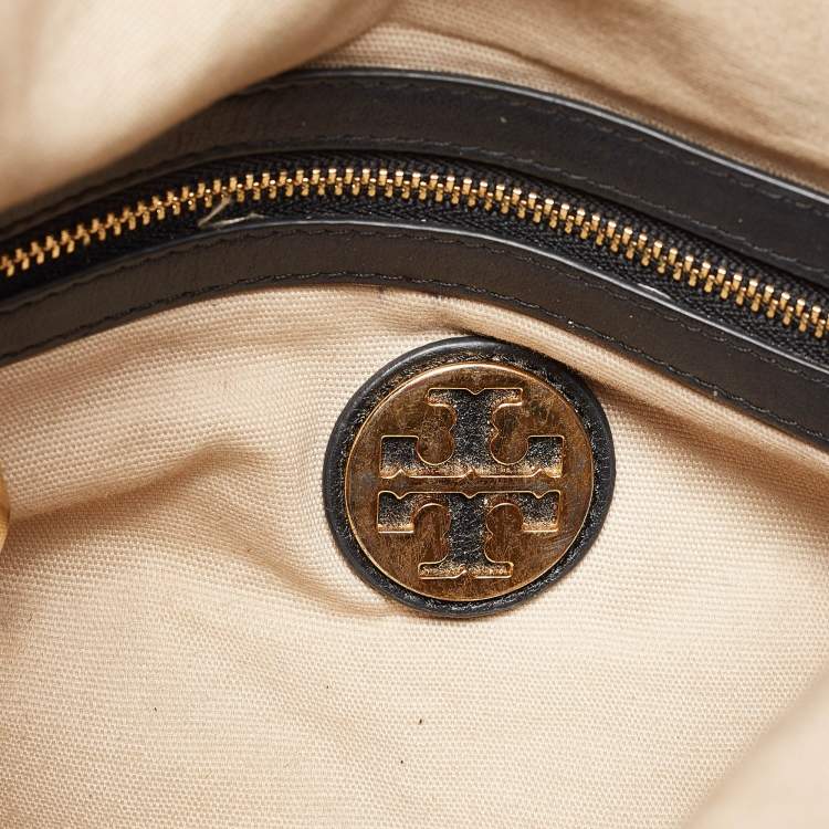Pre Owned Tory Burch Black Leather Fold Over Shoulder Bag