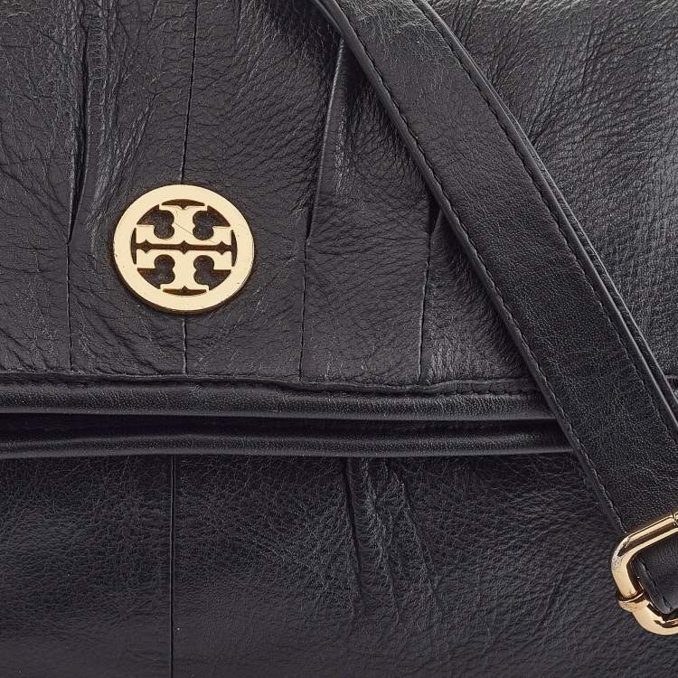 Pre Owned Tory Burch Black Leather Fold Over Shoulder Bag