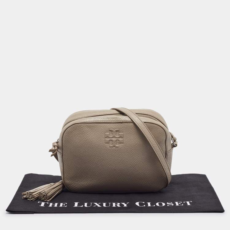 Pre Owned Tory Burch Grey Pebbled Leather Thea Camera Crossbody Bag