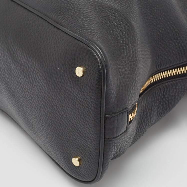 Pre Owned Tory Burch Black Pebbled Leather Side Zip Satchel