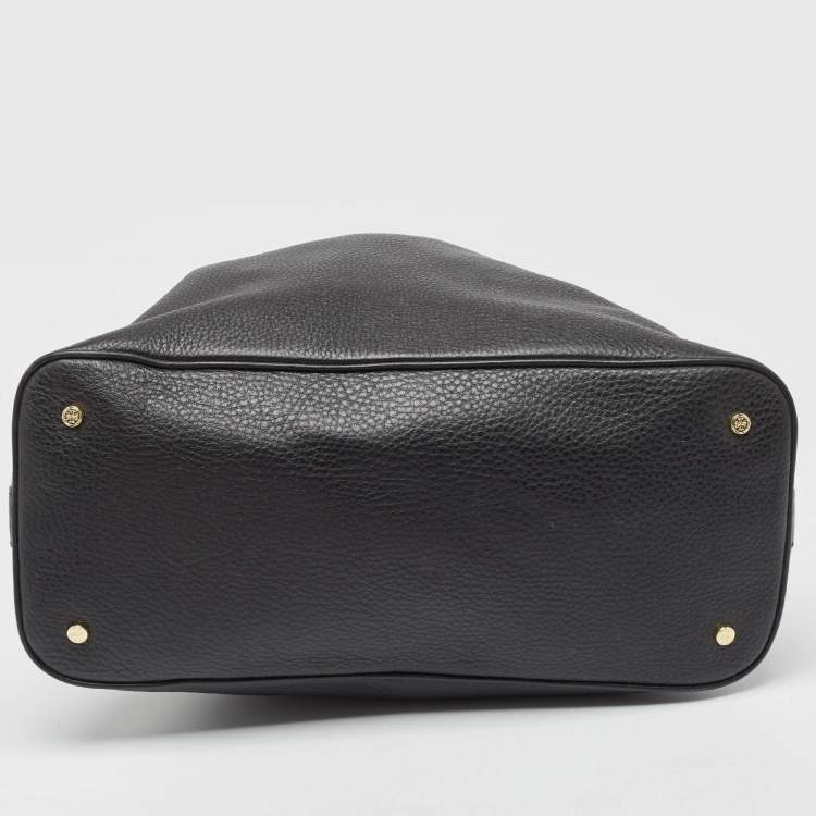 Pre Owned Tory Burch Black Pebbled Leather Side Zip Satchel