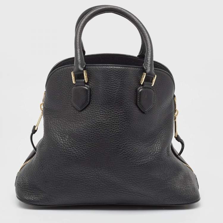 Pre Owned Tory Burch Black Pebbled Leather Side Zip Satchel