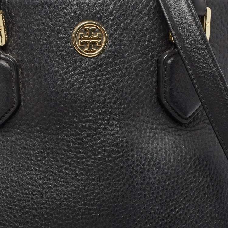 Pre Owned Tory Burch Black Pebbled Leather Side Zip Satchel