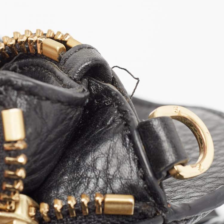 Pre Owned Tory Burch Black Pebbled Leather Side Zip Satchel