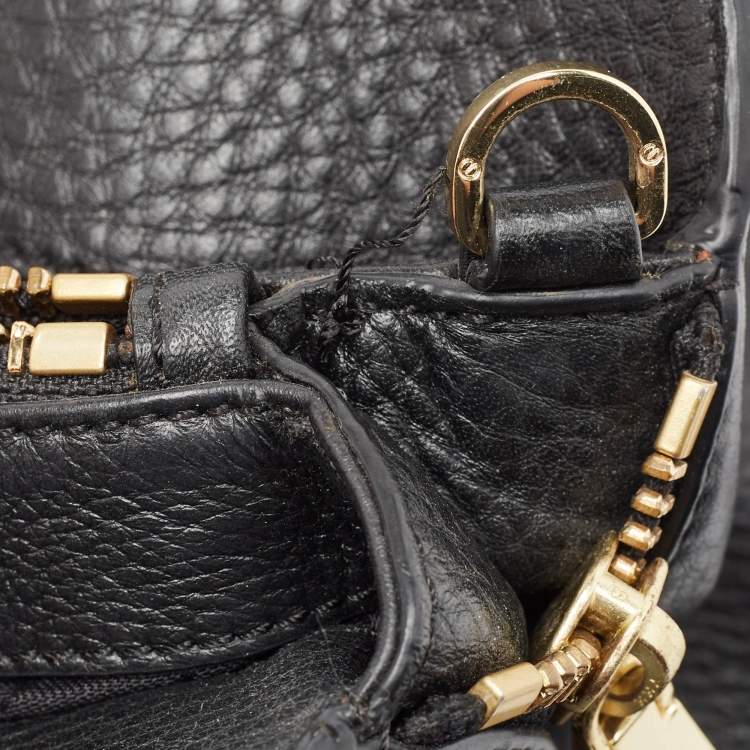 Pre Owned Tory Burch Black Pebbled Leather Side Zip Satchel