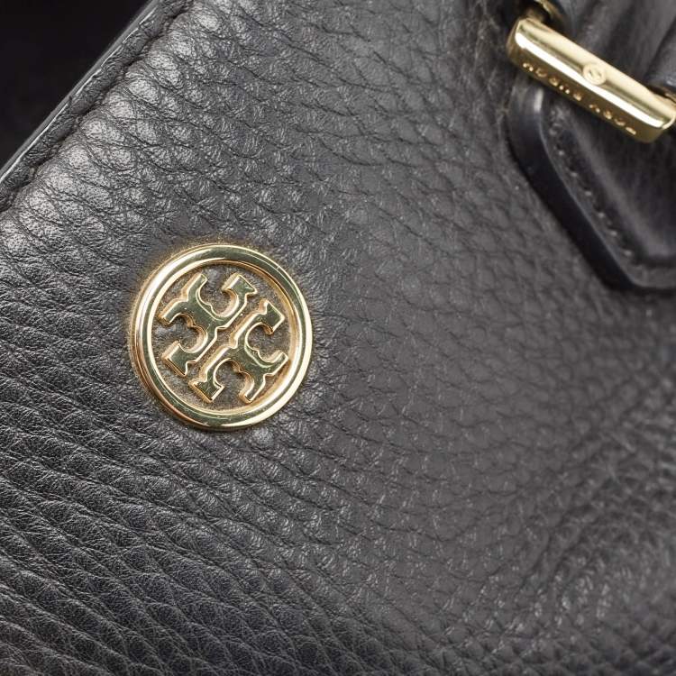 Pre Owned Tory Burch Black Pebbled Leather Side Zip Satchel