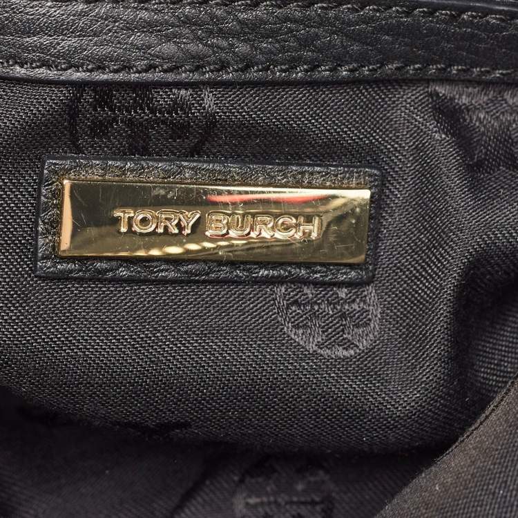 Pre Owned Tory Burch Black Pebbled Leather Side Zip Satchel
