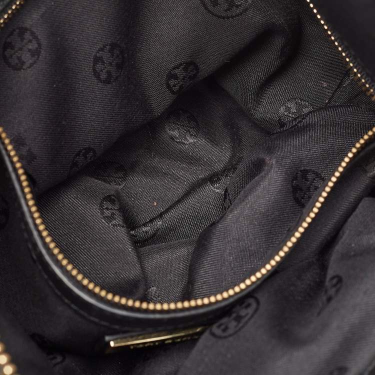 Pre Owned Tory Burch Black Pebbled Leather Side Zip Satchel