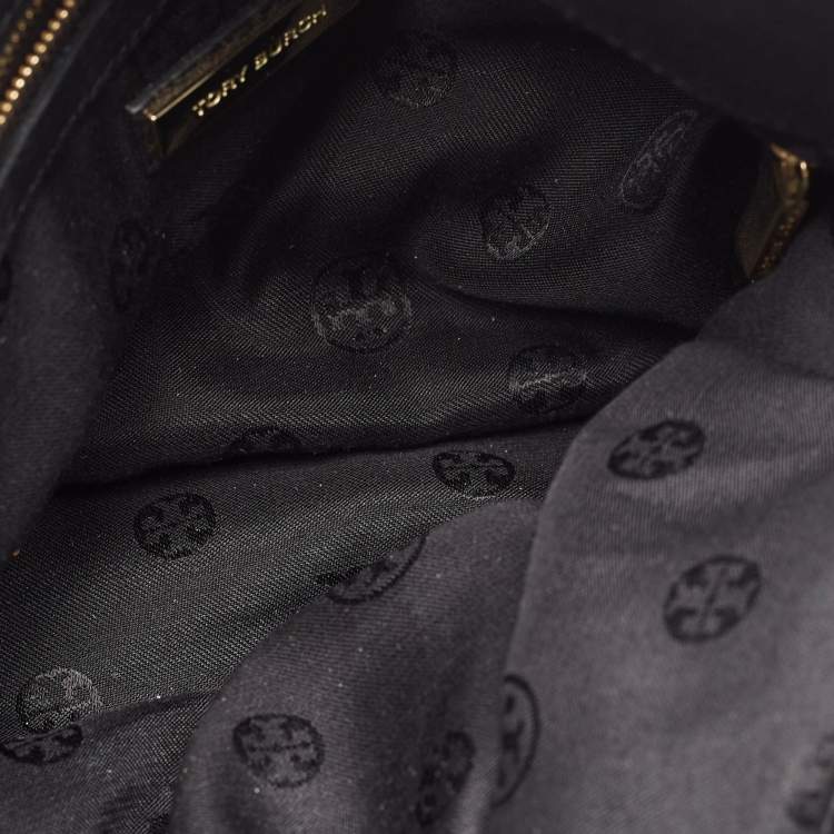 Pre Owned Tory Burch Black Pebbled Leather Side Zip Satchel