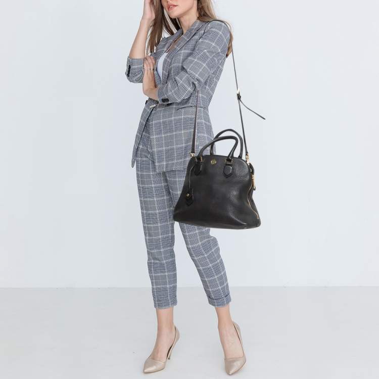 Pre Owned Tory Burch Black Pebbled Leather Side Zip Satchel