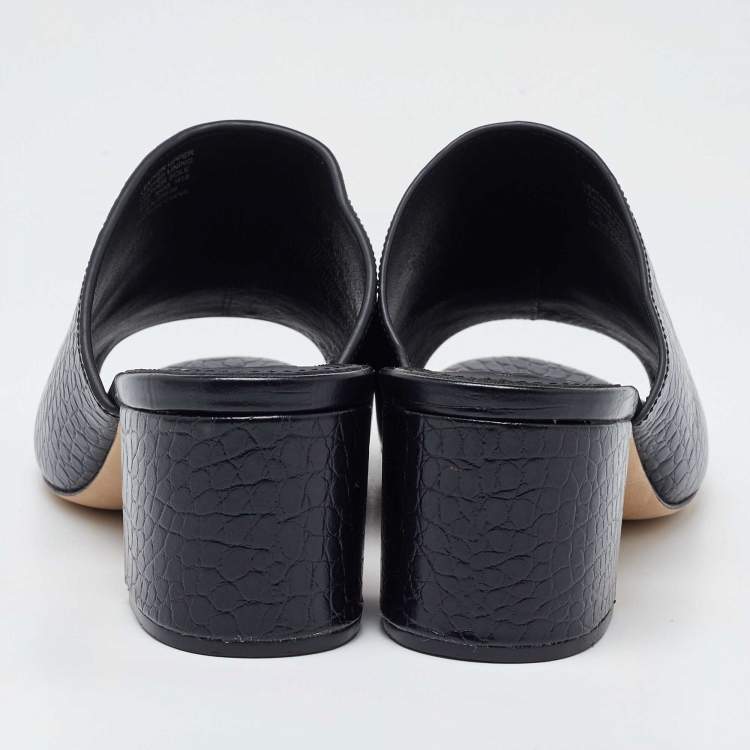 Pre Owned Tory Burch Black Croc Embossed Leather Mules Size 38