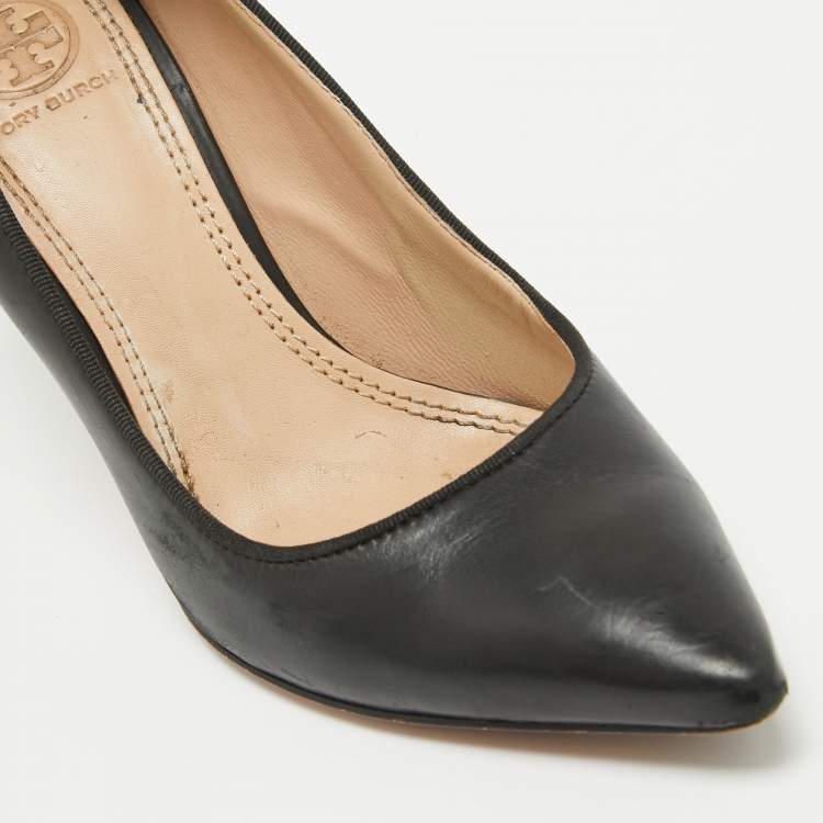 Pre Owned Tory Burch Black Leather Pointed Toe Pumps Size 36.5 