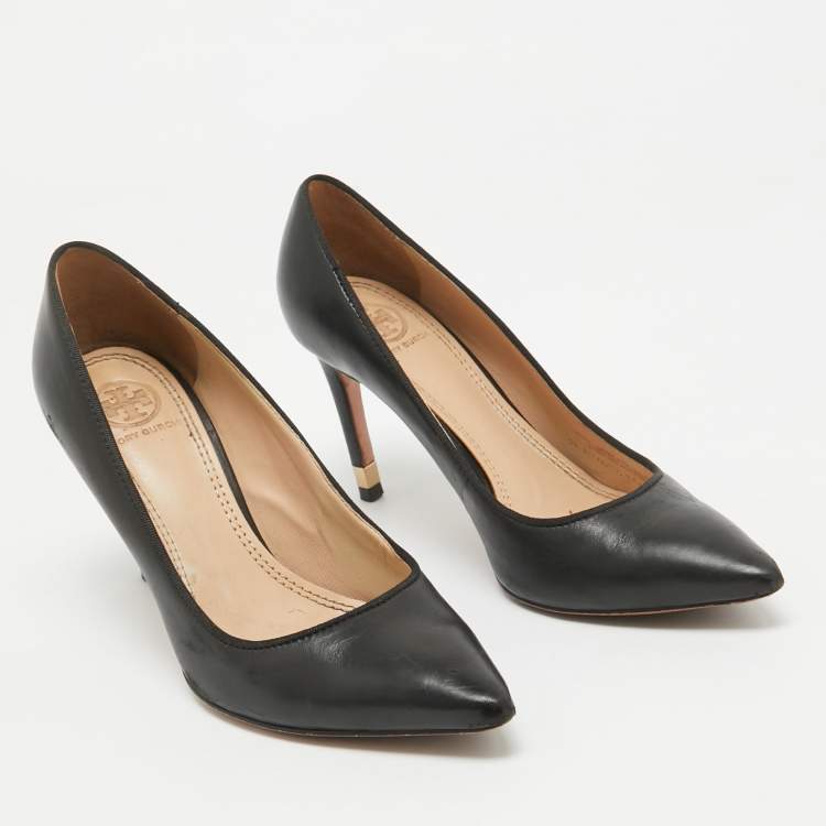 Pre Owned Tory Burch Black Leather Pointed Toe Pumps Size 36.5 