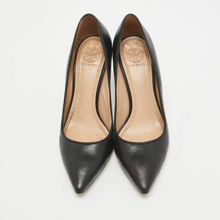 Pre Owned Tory Burch Black Leather Pointed Toe Pumps Size 36.5 