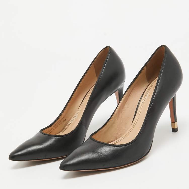 Pre Owned Tory Burch Black Leather Pointed Toe Pumps Size 36.5 
