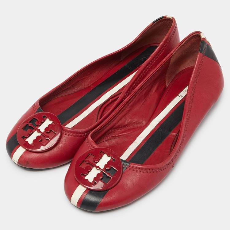 Pre Owned Tory Burch Red Leather Ballet Flats Size 37.5